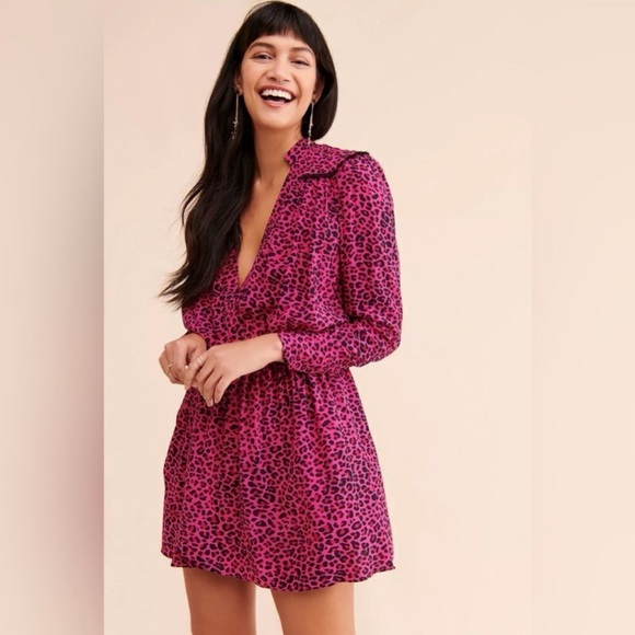 Zadig & Voltaire Reveal Printed Dress Leo Small Raspberry Pink/Black Leopard - Picture 1 of 16